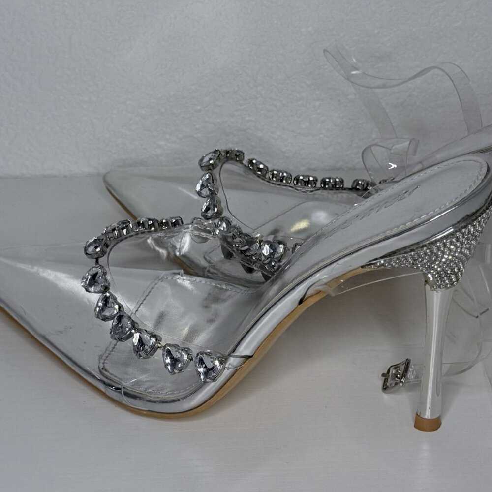 Public Desire Esmee Clear Heels with Heart Rhinestone Detail. - Picture 3 of 4